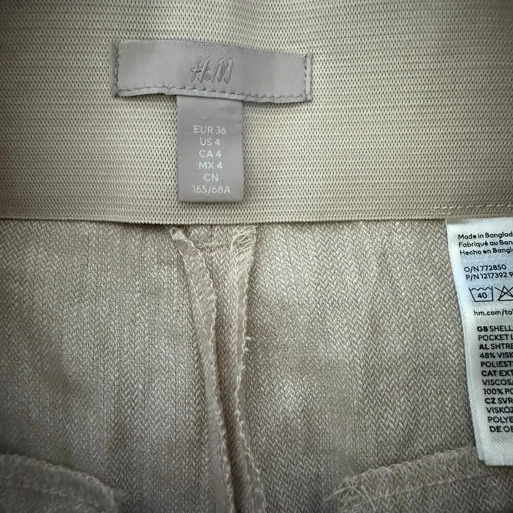 H&M Linen Blend Casual Straight Leg Old‎ Money Basic Office Wear Women Pants